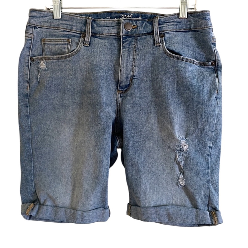 UNIVERSAL THREAD BLUE DENIM DISTRESSED BERMUDA JEAN SHORTS Size 14WR - Picture 4 of 15